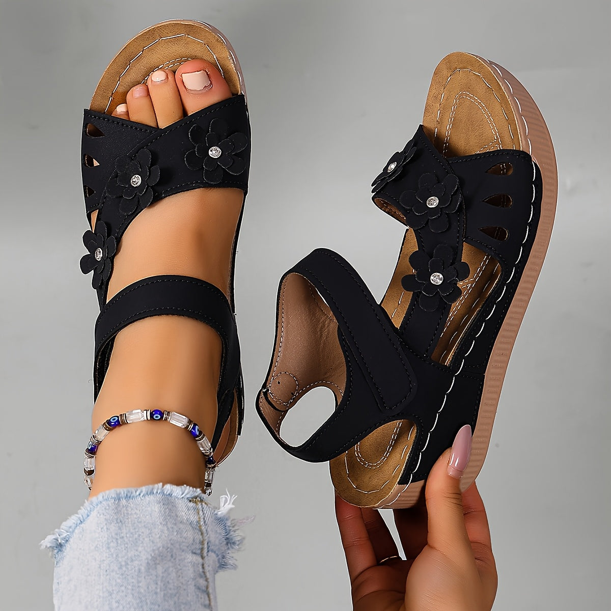 Soleva | Floral Wedge Sandals
