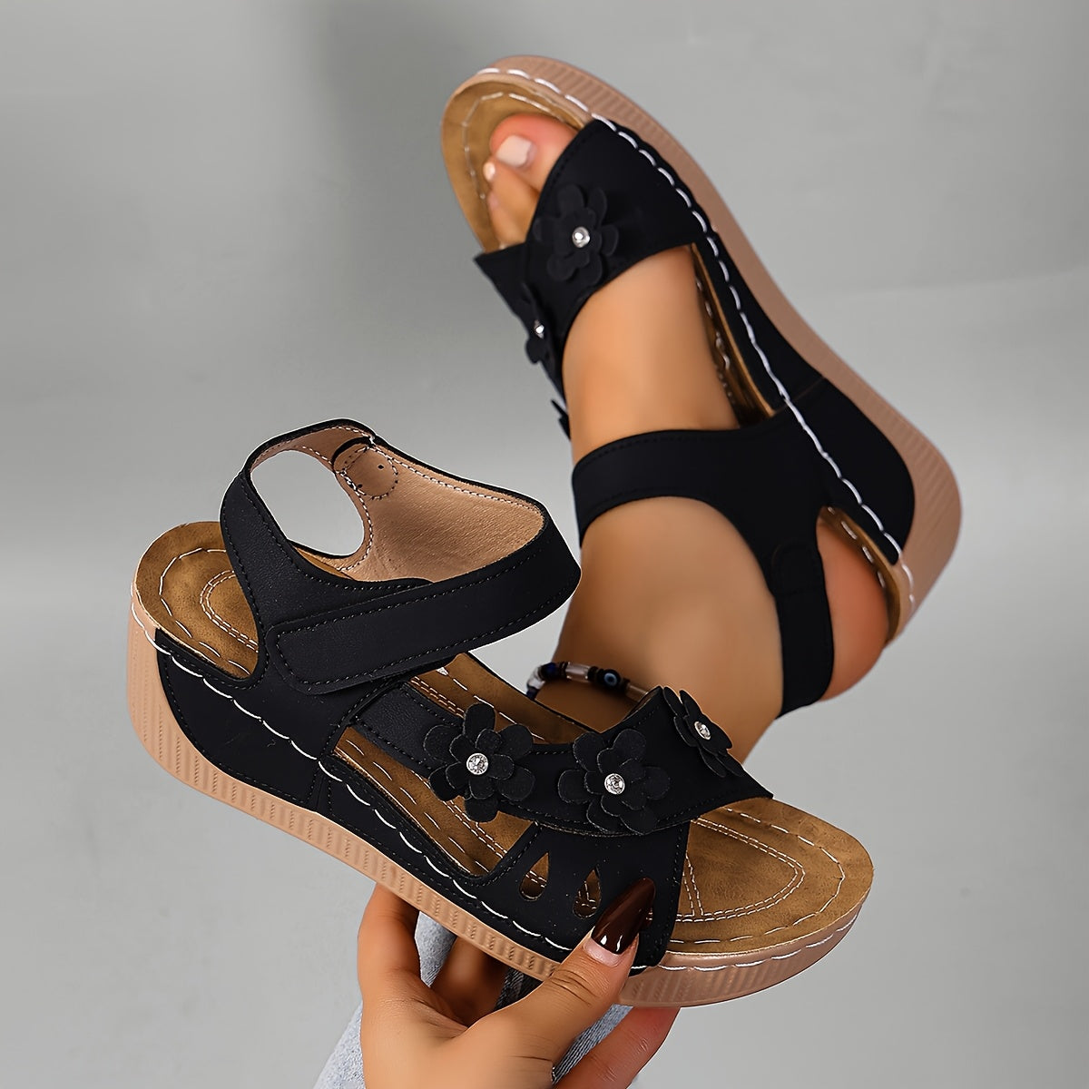 Soleva | Floral Wedge Sandals
